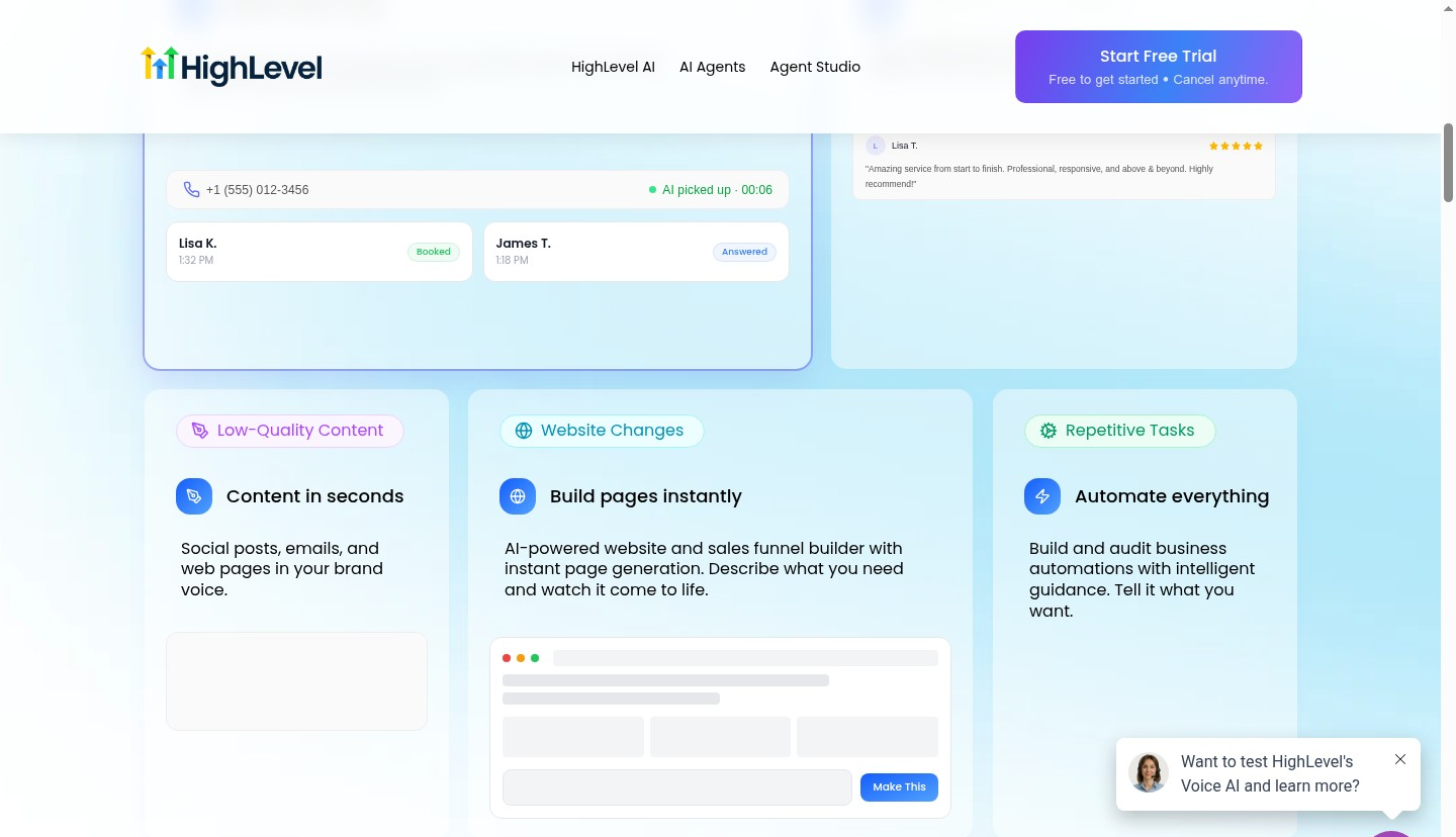 GoHighLevel AI platform stats - 1.58 million AI agents deployed, 8 million+ calls answered by AI, and 1.4 billion workflow executions powering autonomous marketing automation
