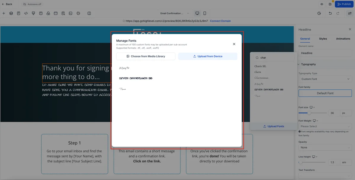 qué es GoHighLevel constructor de páginas de funnel con secciones de arrastrar y soltar, elementos de formulario y controles de diseño